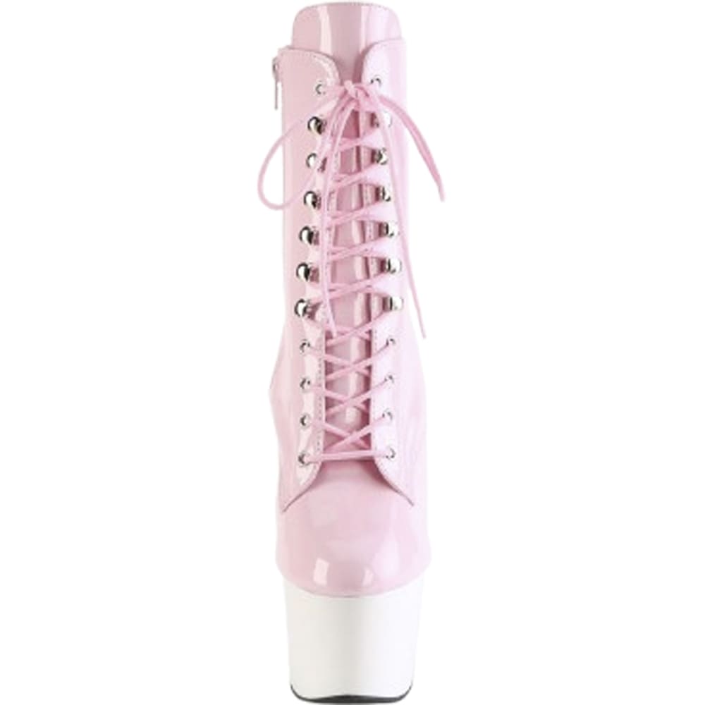 Pleaser Adore-1020 – Pink/White Patent Ankle Boots (17.8 cm Heel) - 2