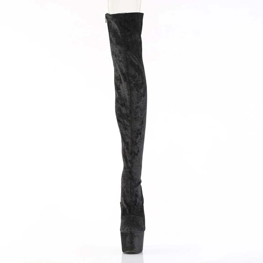 Pleaser Adore-3000WR – Black glitter thigh-high boots (heel 17.8 cm) - 2