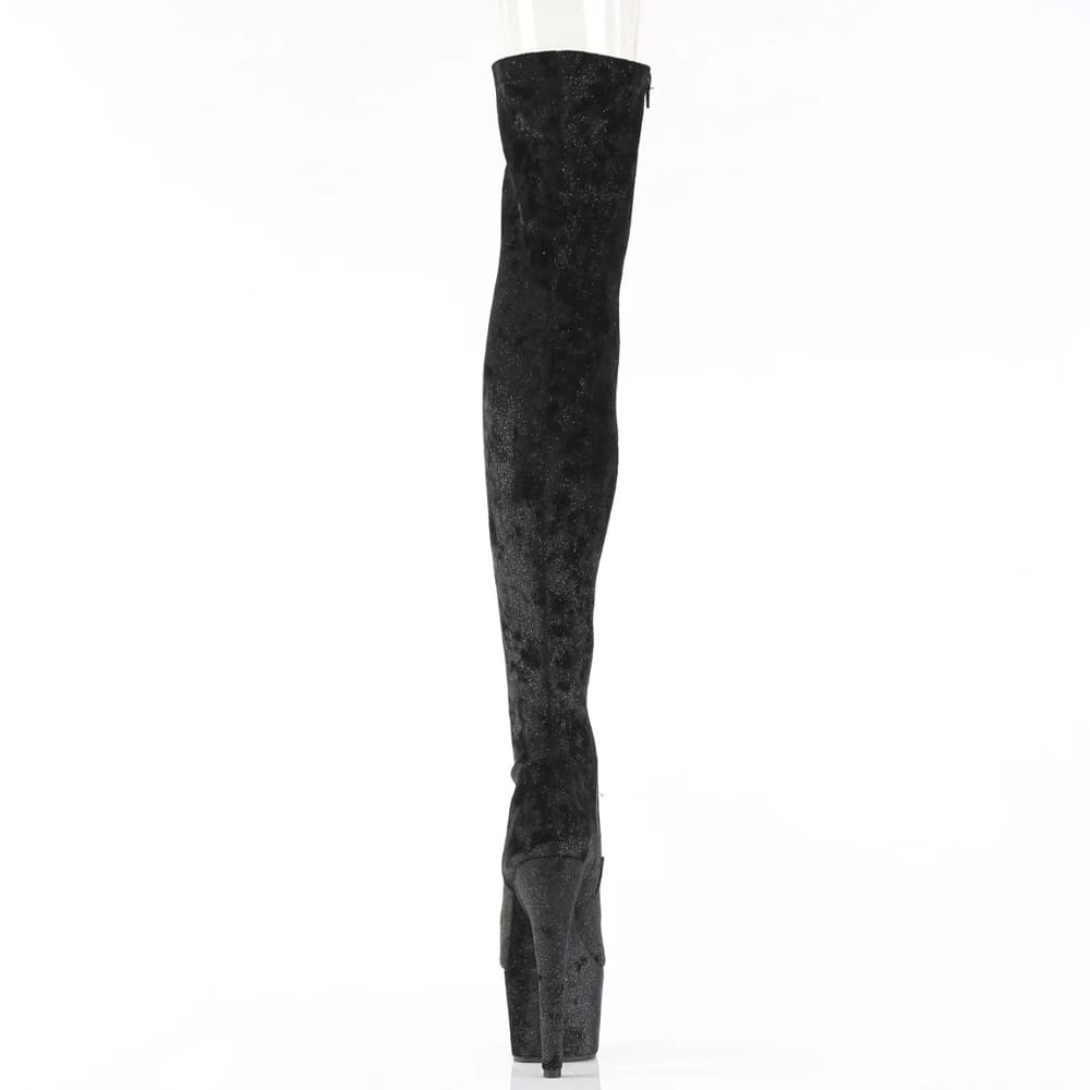 Pleaser Adore-3000WR – Black glitter thigh-high boots (heel 17.8 cm) - 3