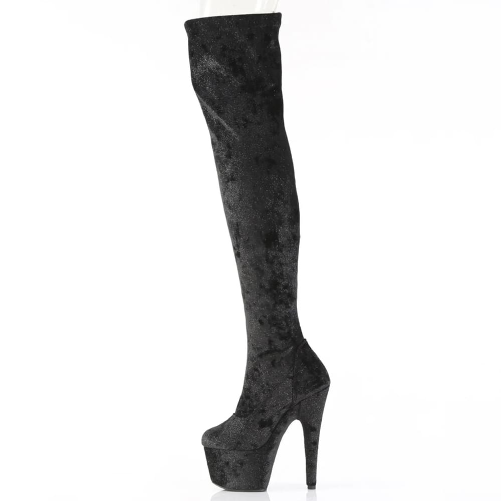 Pleaser Adore-3000WR – Black glitter thigh-high boots (heel 17.8 cm) - 4