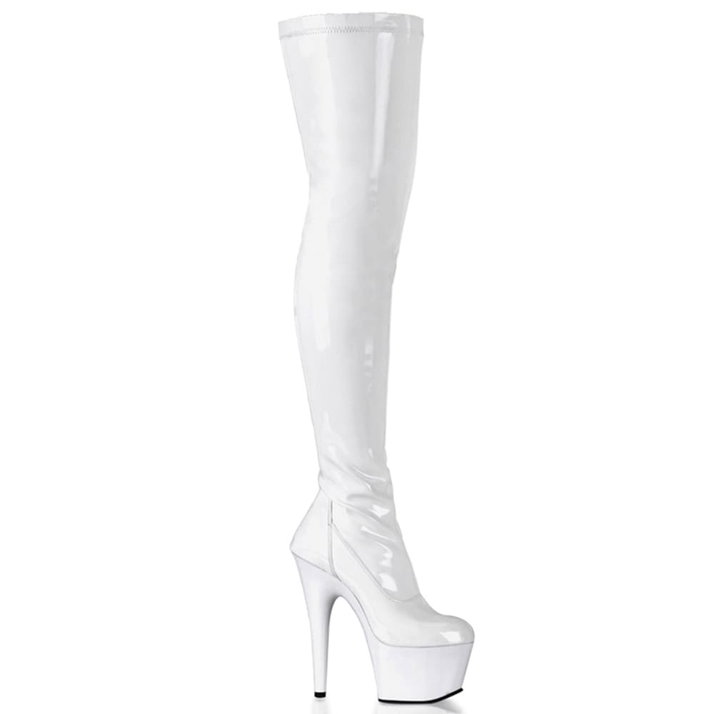 Pleaser Adore-3000 – White Patent Thigh-High Boots (17.8 cm Heel) - 1