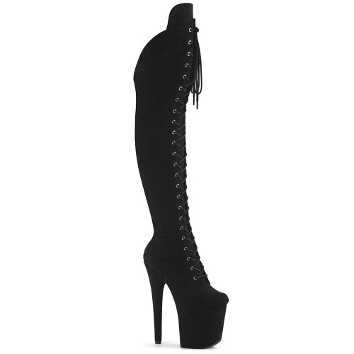 Pleaser Flamingo-3014FS – Black Suede Thigh-High Lace-Up Boots (heel 20 cm)
