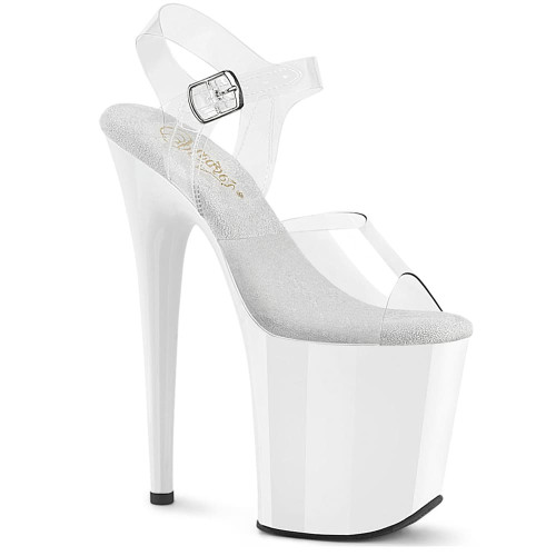 Pleaser Flamingo-808 – Clear/White High-Platform Sandals (20.3 cm Heel)
