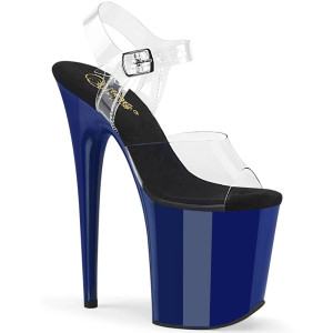 Pleaser Flamingo-808 – Clear/blue sandals with black insole (heel 20 cm)