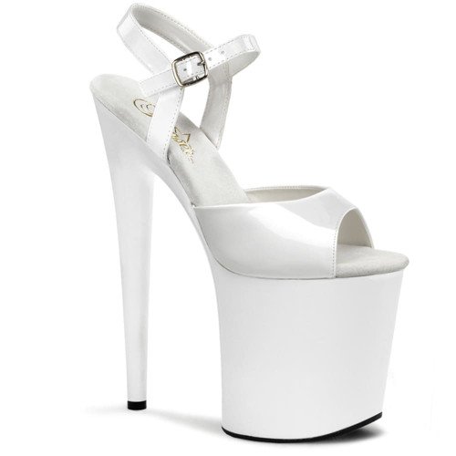 Pleaser Flamingo-809 – White High-Platform Sandals (20.3 cm Heel)