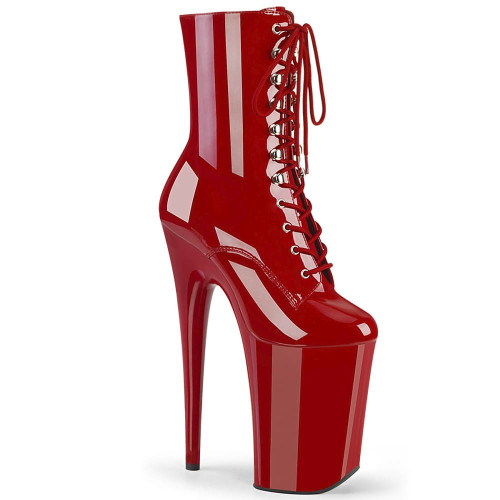 Pleaser Infinity-1020 – Red Patent Ankle Boots (23 cm Heel)