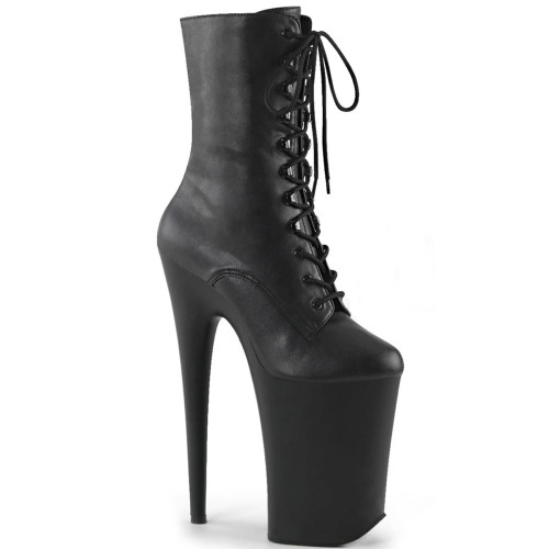 Pleaser Infinity-1020 - Black matte ankle boots (23 cm heel)