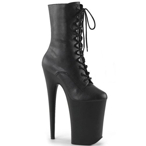 Pleaser Infinity-1020 - Black matte ankle boots (23 cm heel)