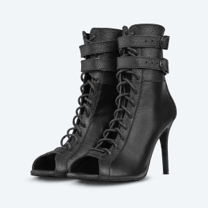 Black Cross Heels – Leather High Heel Booties with double fixation (heel 9 cm)