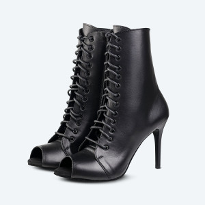 Catwalk Heels – Black Leather High Heel Booties (heel 9 cm)