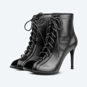 Classique Heels – Black Leather High Heel Booties (heel 9 cm)