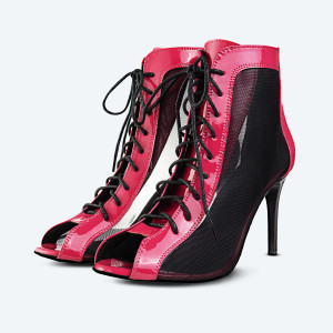 Fuchsia Vegan – Patent Leatherette High Heel Booties with mesh (heel 9 cm)