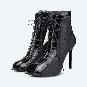 Glam Heels Vegan – Black Eco-Leather High Heel Bootie with mesh (heel 9 cm)