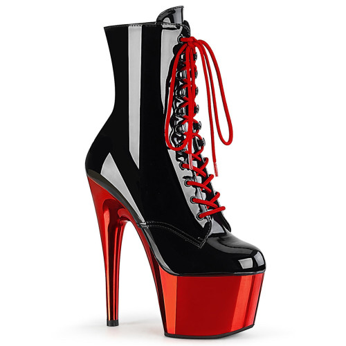 Pleaser Adore-1020 - Black/Red Patent Leather Ankle Boots (Heel 17.8 cm)