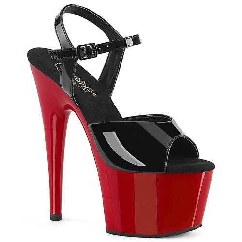 Pleaser Adore-709 - Black Patent/Red Ankle Strap Sandals (Heel 17.8 cm)