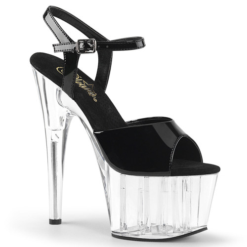 Pleaser Adore-709 - Black Patent/Clear Ankle Strap Sandals (Heel 17.8 cm)