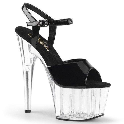 Pleaser Adore-709 - Black Patent/Clear Ankle Strap Sandals (Heel 17.8 cm)