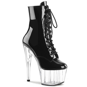 Pleaser Adore-1020 - Black Patent/Clear Leather Ankle Boots (Heel 17.8 cm)