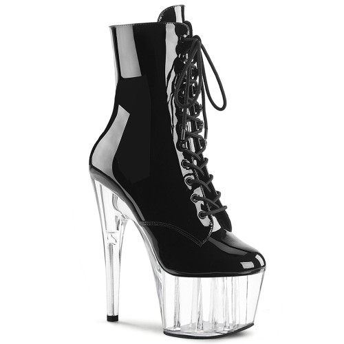 Pleaser Adore-1020 - Black Patent/Clear Leather Ankle Boots (Heel 17.8 cm)