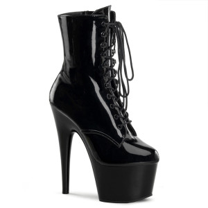 Pleaser Adore-1020 - Black Patent Leather Ankle Boots (Heel 17.8 cm)