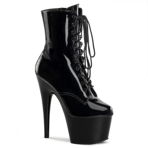 Pleaser Adore-1020 - Black Patent Leather Ankle Boots (Heel 17.8 cm)